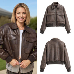 American Retro Faux Leather Pilot Lapel Pocket